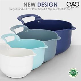 img 1 attached to 🥣 COOK WITH COLOR Mixing Bowls - 4 Piece Set, Ombre Blue, Pour Spouts and Handles
