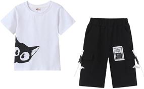 img 4 attached to 👕 Comfortable Sleeve T Shirt Shorts for Boys: Perfect Summer Clothing