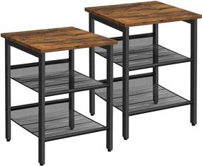 img 4 attached to VASAGLE Nightstand Set of 2: Adjustable Mesh Shelves, Industrial Style, Easy Assembly - Rustic Brown and Black