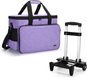 img 1 attached to 🎒 Yarwo Purple Rolling Scrapbook Tote Bag with Wheels - Detachable Trolley Craft Carrying Case | Removable Bottom Wooden Board | Perfect for Scrapbooking and Crafting