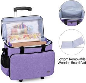 img 3 attached to 🎒 Yarwo Purple Rolling Scrapbook Tote Bag with Wheels - Detachable Trolley Craft Carrying Case | Removable Bottom Wooden Board | Perfect for Scrapbooking and Crafting