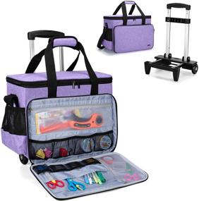 img 4 attached to 🎒 Yarwo Purple Rolling Scrapbook Tote Bag with Wheels - Detachable Trolley Craft Carrying Case | Removable Bottom Wooden Board | Perfect for Scrapbooking and Crafting