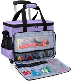img 2 attached to 🎒 Yarwo Purple Rolling Scrapbook Tote Bag with Wheels - Detachable Trolley Craft Carrying Case | Removable Bottom Wooden Board | Perfect for Scrapbooking and Crafting