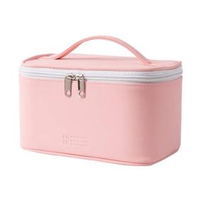 img 4 attached to 💄 Large Travel Makeup Bag Organizer, Waterproof PU Leather Cosmetic Case for Women and Girls - Pink