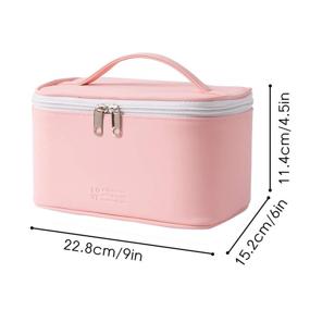 img 2 attached to 💄 Large Travel Makeup Bag Organizer, Waterproof PU Leather Cosmetic Case for Women and Girls - Pink