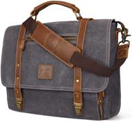 👜 stylish waterproof vintage genuine leather laptop messenger bag for men, 15.6 inch, with 16 storage pockets. gray waxed canvas leather business satchel work bag logo