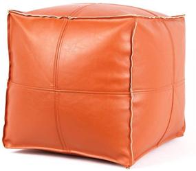 img 4 attached to 🪑 Versatile Faux Leather Pouf for Living Room: Ottoman Square Pouf, Moroccan Foot Rest Footstool, Unstuffed Pouffe Extra Floor Seat Chair 16"x16"x16