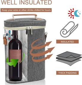 img 3 attached to Grey 2-Bottle Insulated Wine Tote Bag: Ideal Travel Wine Carrier with Shoulder Strap, Corkscrew Opener & Perfect Gift for Wine Lovers - Great for Picnic