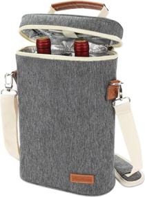 img 4 attached to Grey 2-Bottle Insulated Wine Tote Bag: Ideal Travel Wine Carrier with Shoulder Strap, Corkscrew Opener & Perfect Gift for Wine Lovers - Great for Picnic