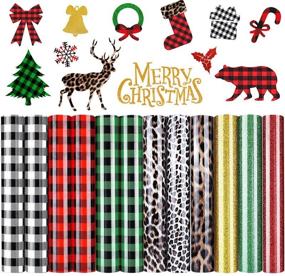 img 4 attached to 🎄 Heflashor Christmas 12 Sheets Buffalo Plaid Heat Transfer Vinyl HTV Bundle - 12"x10" Christmas Iron-on Vinyl Set with Leopard Print for T-Shirts, Fabric, DIY Crafts - Multiple Colors - Ideal for Gifts and Supplies