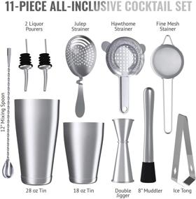 img 3 attached to 🍸 VinoBravo 11-Piece Bartender Kit: Boston Cocktail Shaker Bar Set with Weighted Shaker Tins, Strainer Set, Jigger, Bar Spoon, Muddler, Tong, Pourers & Recipe Guide (Silver)