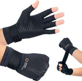 img 1 attached to Adjustable Copper-Infused Fingerless Compression Gloves for Hand Pain Relief - Aid Recovery, Increase Blood Flow, Reduce Pain - Suitable for Women and Men (Small/Medium) - Ideal for Fitness