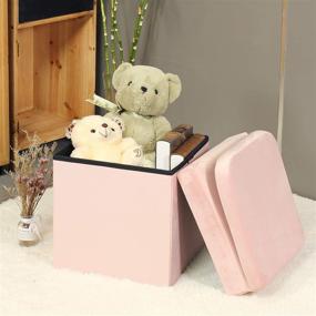 img 3 attached to 🎀 Pink Velvet Ottoman Storage Chair: B FSOBEIIALEO Storage Ottoman with Seat Back – Efficient Vanity, Desk, and Toy Chest Solution