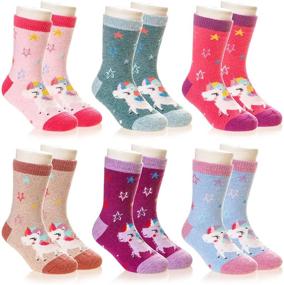 img 4 attached to Thick Thermal Wool Socks for Kids - 6 Pairs of Warm Winter Crew Socks for Toddlers, Girls, and Boys