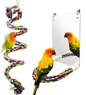 geuosy 2pcs bird mirror with rope perch and swing toys - ideal for cockatiel, parakeet, conure, lovebirds, finch, canaries, and small parrots logo