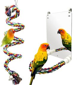 img 4 attached to Geuosy 2pcs Bird Mirror with Rope Perch and Swing Toys - Ideal for Cockatiel, Parakeet, Conure, Lovebirds, Finch, Canaries, and Small Parrots