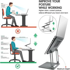 img 1 attached to 💻 Premium Grey Laptop Stand for Desk - Adjustable Height Holder | Heat-Vent Aluminum Riser | Compatible with HP, Dell, MacBook