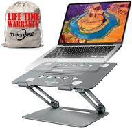 💻 premium grey laptop stand for desk - adjustable height holder | heat-vent aluminum riser | compatible with hp, dell, macbook logo