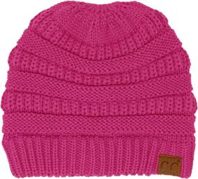 img 1 attached to CC Criss Cross Ponytail Messy Buns Knit Beanie Hat - Stretchy Winter Cap