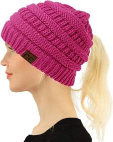 img 2 attached to CC Criss Cross Ponytail Messy Buns Knit Beanie Hat - Stretchy Winter Cap