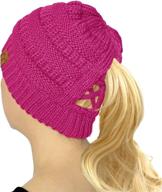 cc criss cross ponytail messy buns knit beanie hat - stretchy winter cap logo