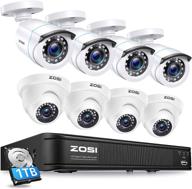📷 zosi h.265+ 1080p home security camera system: outdoor/indoor, 5mp lite 8 channel dvr recorder and 8 x 1080p weatherproof cctv bullet dome camera. remote access, motion alerts, 1tb hard drive built-in. logo