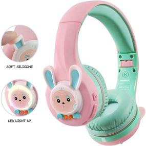 img 2 attached to Riwbox RB-7S Rabbit Kids Headphones Wireless, LED Light Up Bluetooth Over Ear Headset Volume Limited Safe 75dB/85dB/95dB with Mic and TF-Card, Children Headphones for Girls Boys in Pink and Green