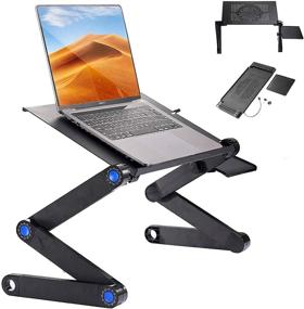 img 4 attached to Adjustable Laptop Stand Folding Desk Portable Table for Laptop with Mouse Pad and Cooling Fan - Use on Desk, Sofa, or Bed