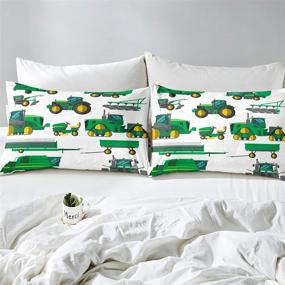 img 1 attached to 🚧 Twin Excavators Sheet Set - Green White Yellow Sheets with Deep Pockets + Kids Boys Car Flat Sheet + Construction Tractor Vehicles Decor + Equipment Trucks Bed Sheets + 1 Pillow Case