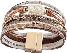 img 2 attached to 🌸 AZORA Womens Leather Cuff Bracelet with Baroque Pearl Wrap - Handmade Bohemian Gold Tube Bangle Wristband for Women, Teens, Mothers