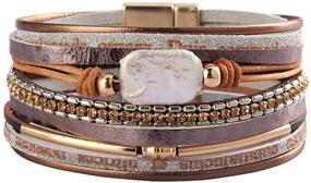 img 4 attached to 🌸 AZORA Womens Leather Cuff Bracelet with Baroque Pearl Wrap - Handmade Bohemian Gold Tube Bangle Wristband for Women, Teens, Mothers