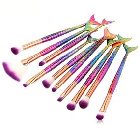 img 4 attached to 🏻 Mermaid Eye Makeup Brushes Set - Tenmon 10 Pcs Professional Eyeshadow Brushes with Soft Synthetic Hairs for Eyeshadow, Concealer, Eyeliner, Brow Blending, and Highlighter Brush Tool