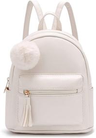img 4 attached to 🎒 Stylish Mini PU Leather Pom Backpack Shoulder Bag with Charm Tassel - Perfect for Girls, Teens, and Women