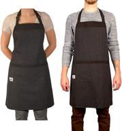 👨 pockets included black dog pinstripe apron, ideal for men and women in the kitchen, chef's essential, durable denim apron logo