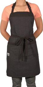 img 3 attached to 👨 Pockets Included Black Dog Pinstripe Apron, Ideal for Men and Women in the Kitchen, Chef's Essential, Durable Denim Apron