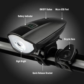 img 3 attached to 🚲 Bike Lights Set with Horn: Rechargeable 1400LM Headlight & Tail Light - Waterproof, 3 Lighting Modes, Fits All Bicycles for Road and Mountain