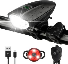 img 4 attached to 🚲 Bike Lights Set with Horn: Rechargeable 1400LM Headlight & Tail Light - Waterproof, 3 Lighting Modes, Fits All Bicycles for Road and Mountain