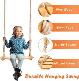 img 3 attached to 🌳 Adjustable Wood Tree Swing Set for Adults and Kids - 72.83" Rope Swing Seat, 300lb Capacity - Includes 2 Mounting Hooks, Screws - Indoor/Outdoor Home Use