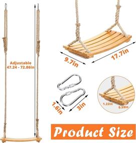 img 2 attached to 🌳 Adjustable Wood Tree Swing Set for Adults and Kids - 72.83" Rope Swing Seat, 300lb Capacity - Includes 2 Mounting Hooks, Screws - Indoor/Outdoor Home Use