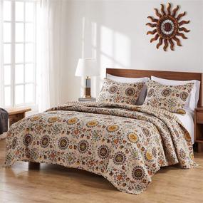 img 3 attached to 🛏️ Stylish Greenland Home 3-Piece Andorra Quilt Set for King Size Bed in Vibrant Multicolor Design