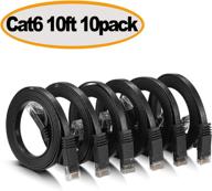 cat 6 ethernet cable - flat internet network cable - cat6 ethernet patch cable short - cat 6 computer lan cable with snagless rj45 connectors (10ft-10pack-black) логотип