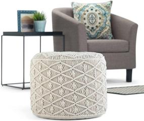 img 2 attached to SimpliHome Coates Round Macrame Pouf, Footstool, Natural Woven Cotton 🪑 Upholstery for Living Room, Bedroom, Kids Room - Boho Contemporary Modern