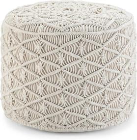 img 3 attached to SimpliHome Coates Round Macrame Pouf, Footstool, Natural Woven Cotton 🪑 Upholstery for Living Room, Bedroom, Kids Room - Boho Contemporary Modern