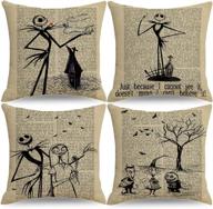 🎃 qiqiany set of 4 vintage halloween decorative throw pillow covers - 18x18 inch square linen - newspaper background - nightmare before christmas decor - sofa, bed, car, chair, living room logo