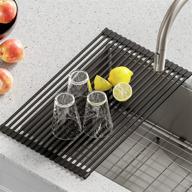 🔪 kraus krm-10black 21-inch stainless steel roll-up dish drying rack - multipurpose over the sink design with silicone coating, regular size, black логотип