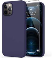 📱 deenakin dark blue iphone 12 pro max case & screen protector - soft liquid silicone gel rubber bumper cover for slim fit, shockproof, protective phone case (6.7 inches) logo