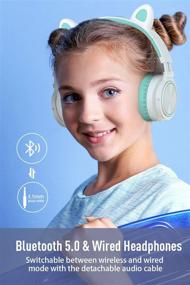 img 1 attached to 🎧 Беспроводные Bluetooth наушники Mint Picun Cat Ear: складные, светодиодный свет, микрофон - идеально подходят для девочек и мальчиков