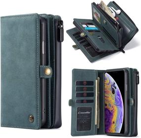 img 4 attached to 📱 CaseMe iPhone XR Wallet Case | Durable Handmade PU Leather 2-in-1 Detachable Magnetic Flip Phone Case | 15 Card Holder Slots & Zipper Pouch | Women Men | 6.1 inch | Blue-Green