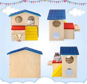 img 1 attached to 🏡 BWOGUE Pet Small Animal Hideout Hamster House: Deluxe Two Layers Wooden Hut for Play, Toys, and Chews