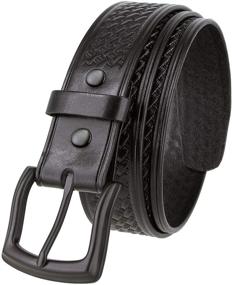 img 4 attached to 🎩 Exquisite Basketweave Embossed Black Genuine Leather Men's Belts: Sophisticated Black Men's Accessories